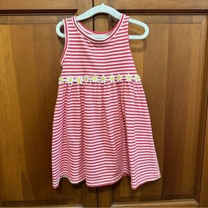 Blueberri dark coral and white striped Dress with Daisy Print - 24 months